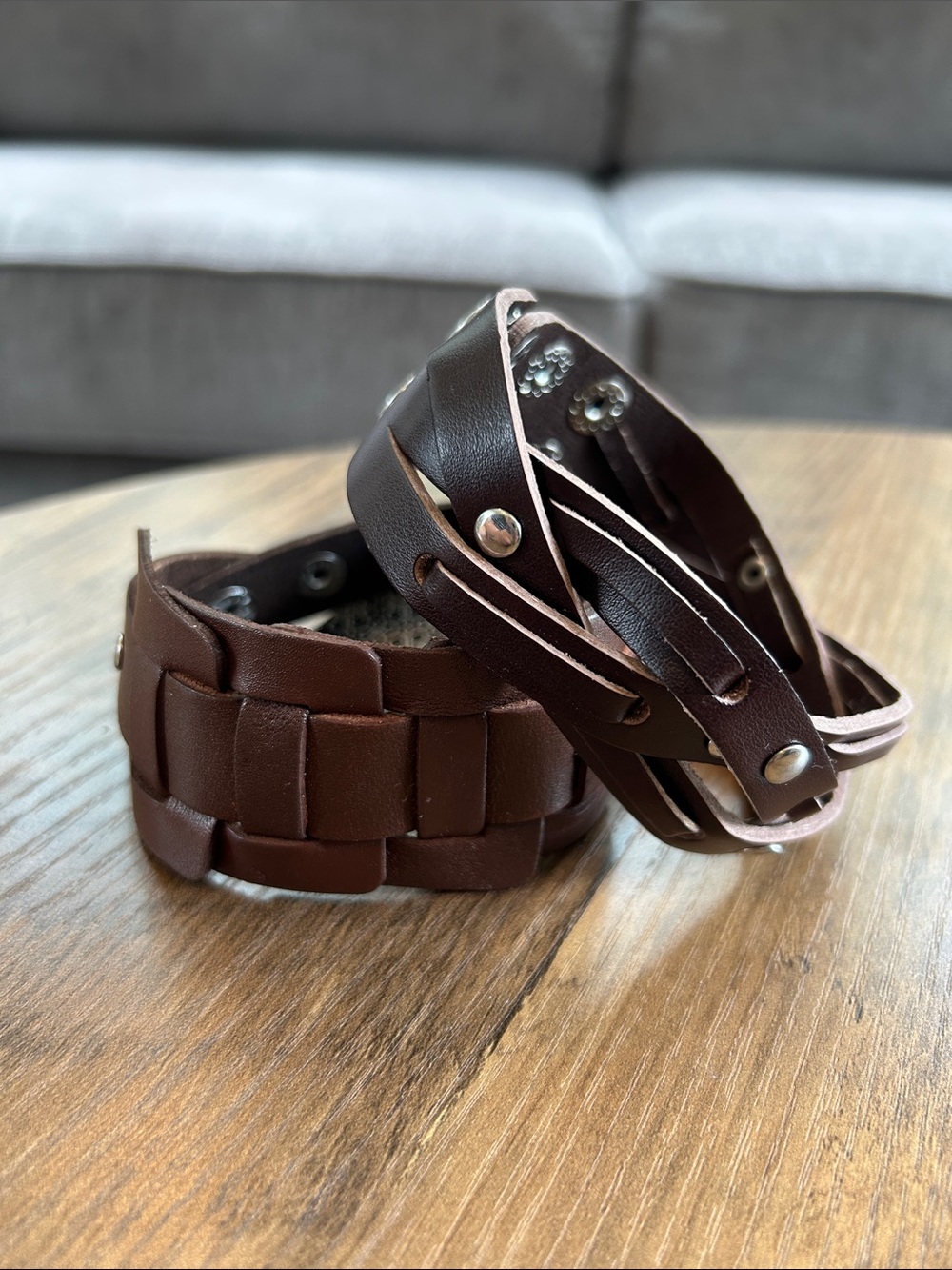 Brown Leather Woven & Braided Bracelet Set - Men or Women